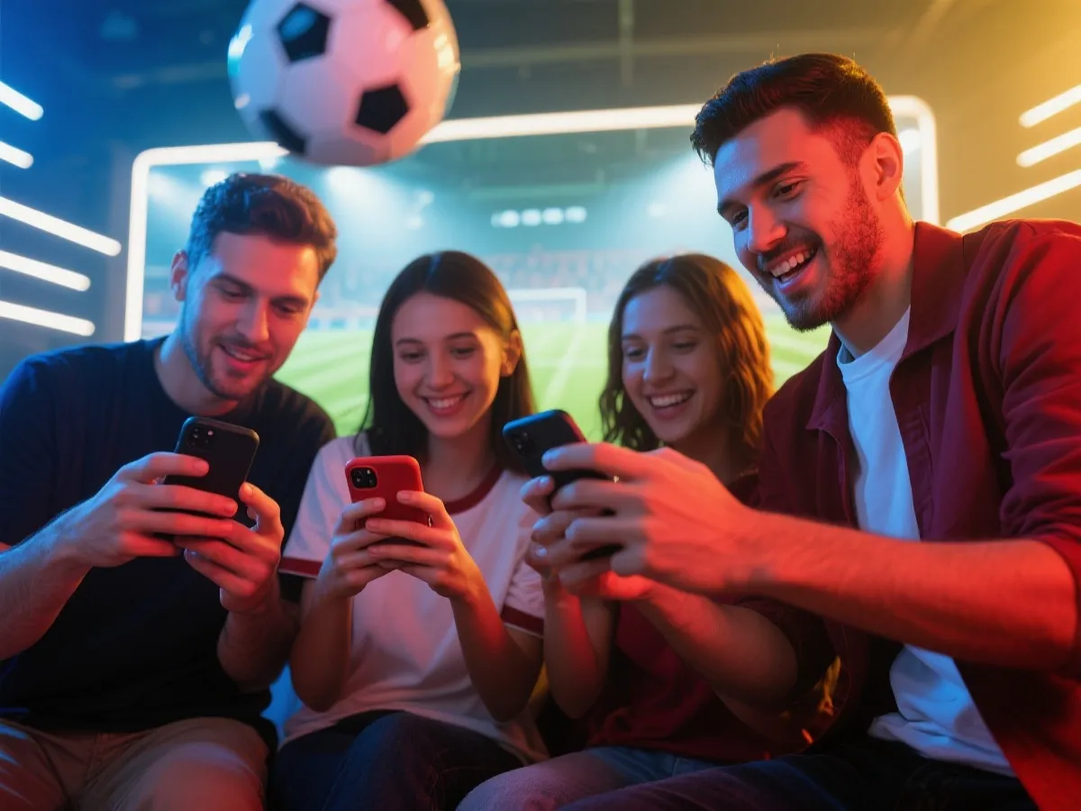 球迷使用手机查看赛事内容